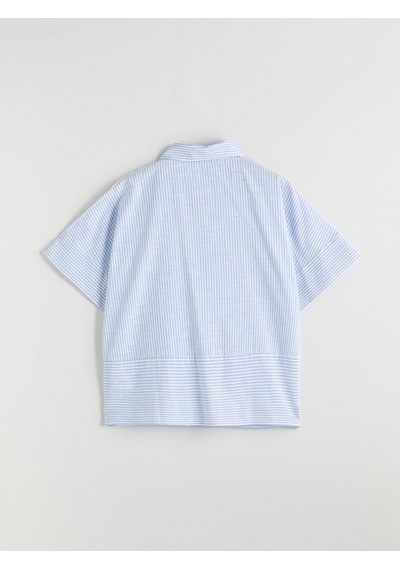 Lcwaıkıkı Classic Beyaz Çizgili Dantel Detaylı Oversize Kadın Gömlek