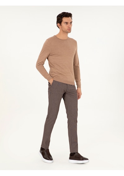 Cacharel Kahverengi Slim Fit Pamuk Karışımlı Kanvas Pantolon