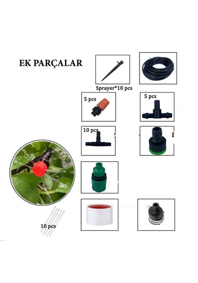 10 Metre Bahçe Damlama Sulama Sistemi Seti Hortum Ve Ek Parçaları 2
