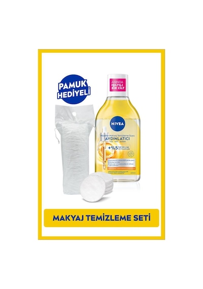 Aydınlatıcı Micellar Makyaj Temizleme Suyu 400ml, Serum İçerikli, Donuk Ciltler, Pamuk Hediyeli