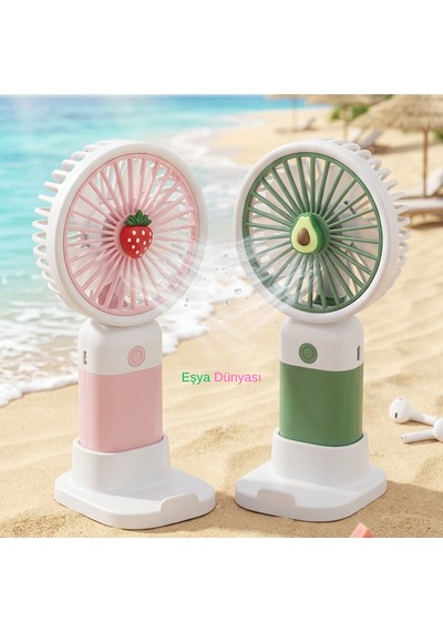 Meyve Figürlü Usb Şarjlı Taşınabilir Mini Fan - Standlı Telefon Tutuculu Masaüstü El Vantilatörü
