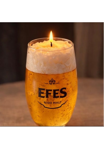 El Yapımı Doğal Soya Mum-bira Görünümlü-dekoratif- Ev Dekorasyon-hediyelik Sarı - Beyaz
