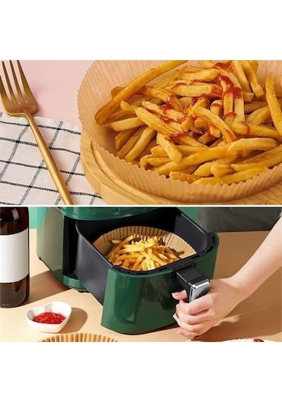 50 Adet Air Fryer Pişirme Kağıdı Tek Kullanımlık Hava Fritöz Yağ Geçirmez Yapışmaz Tabak Model 15x9