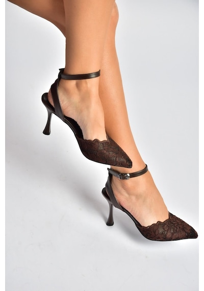 Fox Shoes Y752044206 Kahverengi Dantelli İnce Topuklu Kadın Ayakkabı