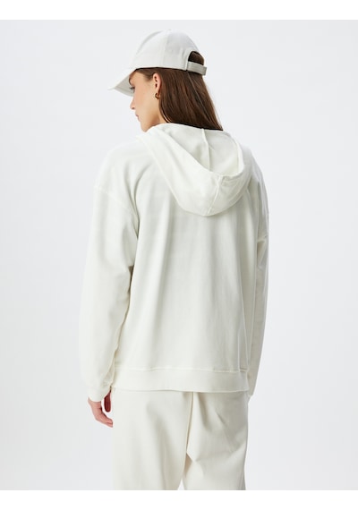 Koton Uzun Kollu Üç İplik Pamuklu Fermuarlı Kapşonlu Sweatshirt Beyaz 5wak10225ek Beyaz
