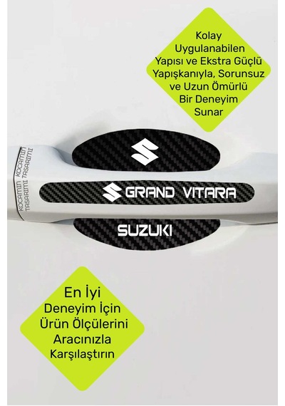 Yeni Nesil Suzuki Grand Vitara Karbon Kapı Kolu Koruma Seti Grand Vitara Modeline Tam Uyumlu, Beyaz Yazılı Tasarım