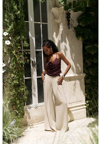 Mai Collection Mai Studios Co. Mahoney Bej Keten Palazzo Pantolon Bej