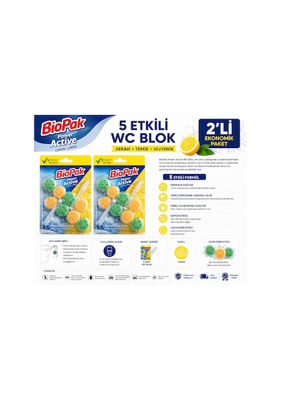 Bıopak Wc Blok 2x50 Lımon Kokulu 2lı 2 Adet