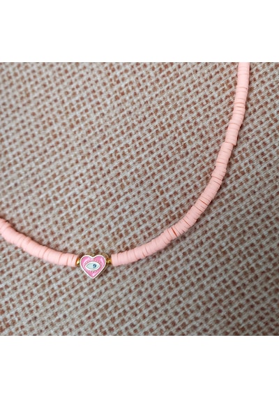 Pembe Kalp Boncuk Fimo Kolye Renkli Kadın Kolye PYTKFIMOKLYE0126 Gümüş