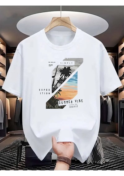 Uyguntarz Unisex Summer Vıbe Baskılı Tasarım Tshirt Beyaz
