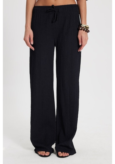 Tudors Kadın Slim Fit Dar Kesim Beli Lastikli Büzgülü İspanyol Paça Siyah Pantolon-50841