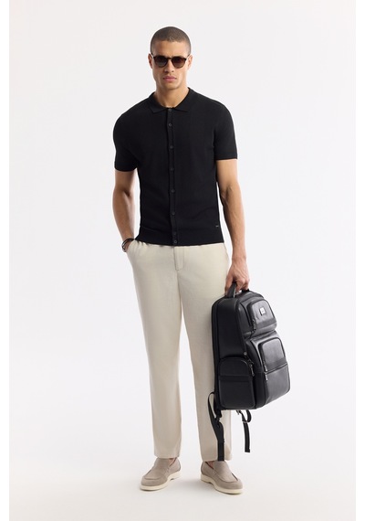 Avva Erkek Siyah Polo Yaka Düğmeli Fitilli Rayon Triko Regular Fit T-shirt A51y5001