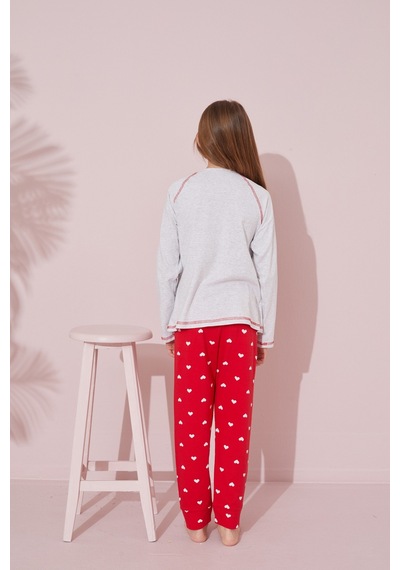 Siyah İnci Pamuklu Örme Pijama Takım 24241105 Gri