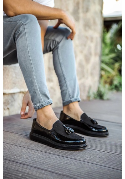 Mn002 - Rst Loafer Verniciata Erkek Ayakkabı Sıyah Siyah
