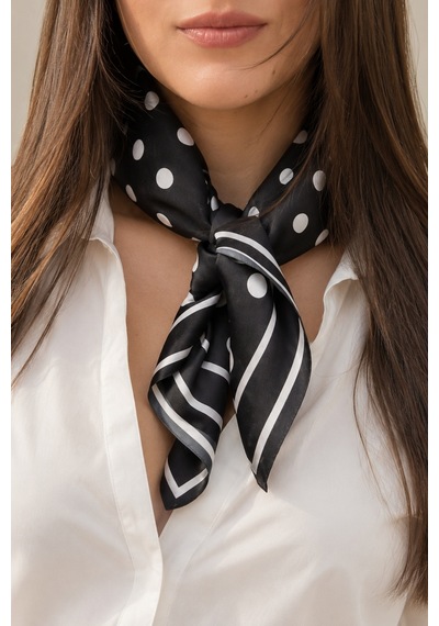 Tarzını Seç Siyah Beyaz Puantiye Model Fular Bandana Şal Estascarf 70x70 Cm