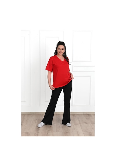 Kadın V Yaka Basic Büyük Beden T-shirt 1297-22 001