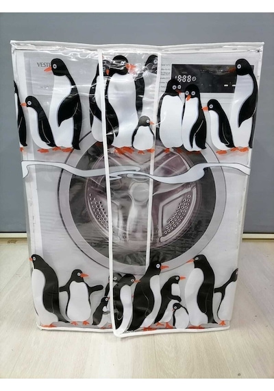 Penguen Desenli Pvc Çamaşır Ve Kurutma Makinesi Örtüsü Su Geçirmez, Dayanıklı Ve Toza Karşı Koruyucu Şeffaf