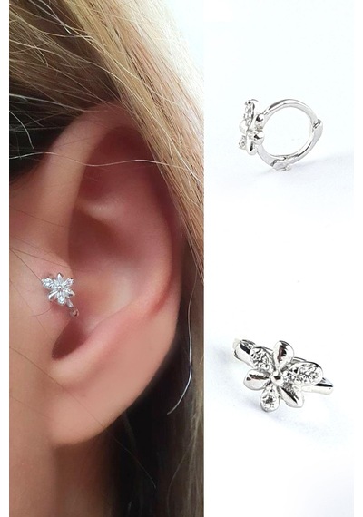 Zirkon Taş Detaylı 925ayar Gümüş Tragus Helix Minimal Tek Kıkırdak Küpe 09922213