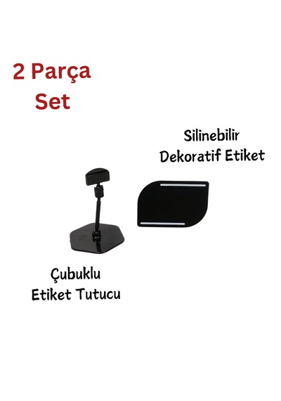 10 Adet Standlı Etiket Tutucu & 9 x 6 CM Silinebilir Siyah Etiket
