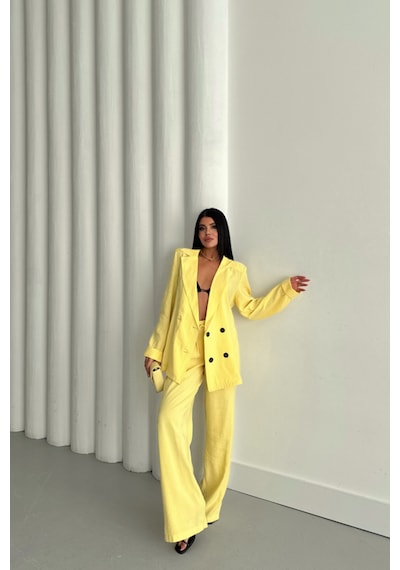 Modal 4 Düğme Astarsız Ceket - Pantolon Takım - Sarı Sarı