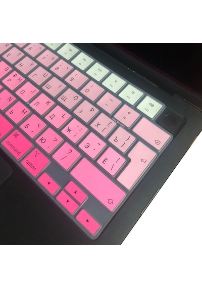 Rusça Klavye Koruyucu Uk Apple Uyumlu MacBook Air-pro Kılıf M1-m2-m3-m4 2021-2024 Yılı Touchıd'li İle Gradient Pembe