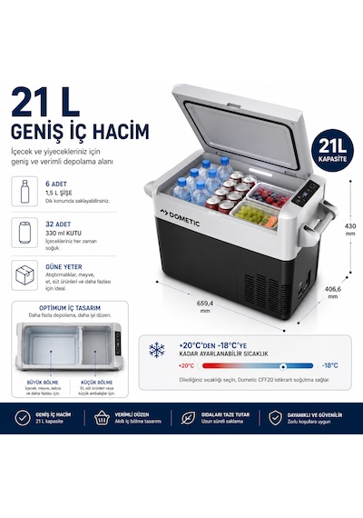 Dometic Cff20 Kompresörlü Araç Buzdolabı 21l 220v Ac / 12-24v Dc