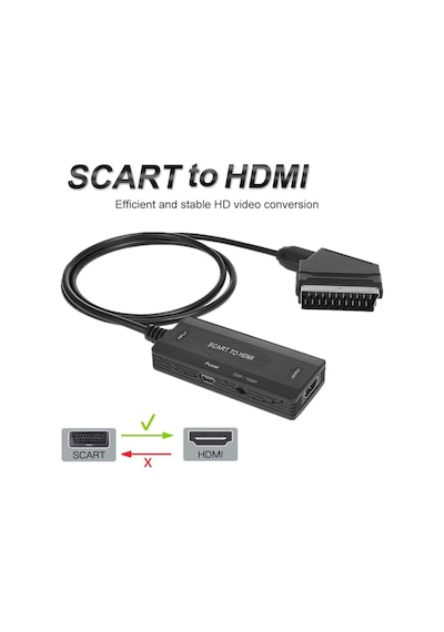 Scart To Hdmı Output Dönüştürücü Adaptör, Scart Görüntü Ve Sesi Hdmı Ya Çevirme, 720p 1080p Destekli, Pal Ntsc Uyumlu, Eski Tip Tv Dvd Vhs İçin Zr1126