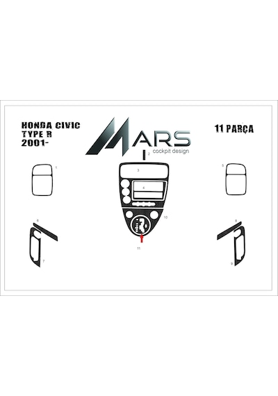 Honda Civic Type R Torpido Kaplama 2001-2006 11 Parça Koyu Meşe
