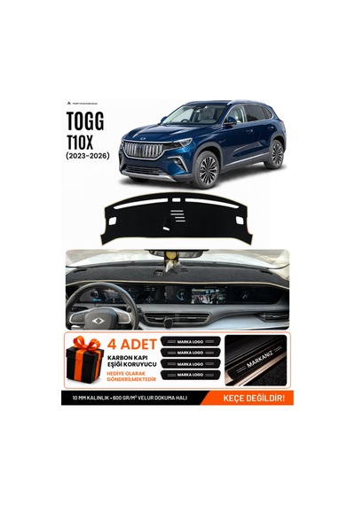 Togg T10x 2023-2026 Uyumlu Torpido Koruma, Torpido Örtüsü, Torpido Kılıfı - Siyah Bej