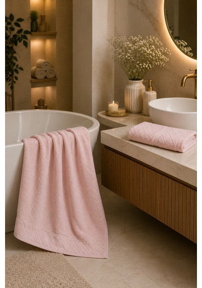 Kristal 2 Li Banyo Havlu Seti 50 90 Baş Havlusu + 90 150 Banyo Havlusu - Pudra