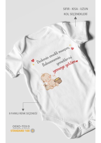 Morivokids Dedeye Ve Babaanneye Özel Kısa Kollu Bebek Body %100 Pamuk Beyaz