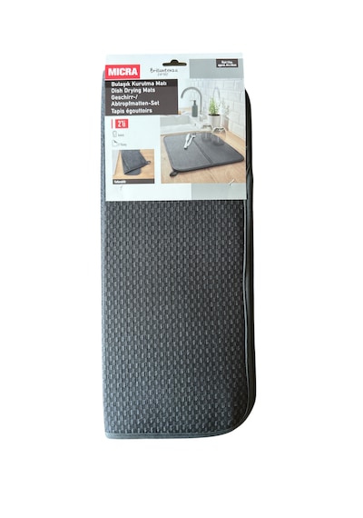 Bulaşık Matı Süper Emici Bulaşık Kurutma Matı 44x36cm Tezgah Üstü Bulaşık Matı, 2'li Set Gri