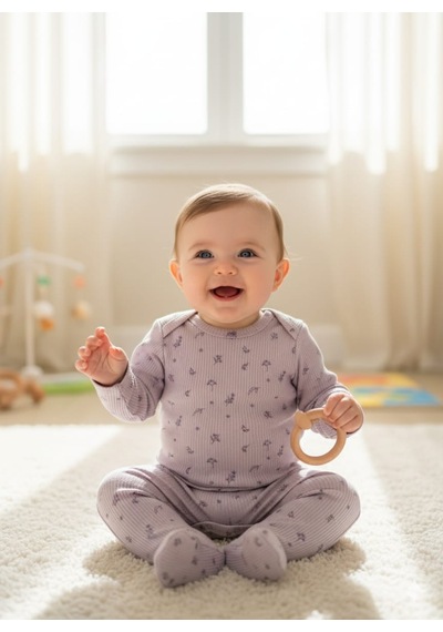 Laura Baby Necix's Kız Bebek 3 Lü Alttan Çıtçıtlı Alt Üst Takım Açık Mor