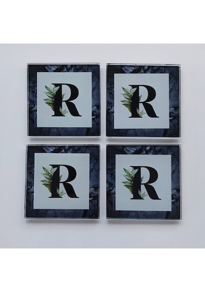 Decorita Cam Bardak Altlığı R Harfli Tasarım 4'lü Takım 10 x 10 CM Çok Renkli