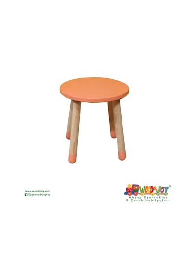 Woodnjoy Wood & Joy Doğal Ahşap Renkli Çocuk Tabure Sorbe Mercan Rengi