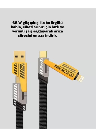 Home Dayanıklı 4 Ü 1 Arada Çok Fonksiyonlu Hızlı Şarj Veri Kablosu
