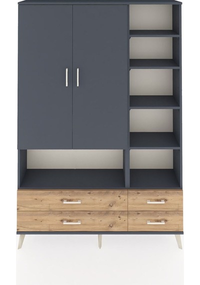 Arges Dolap 10 Raflı 4 Çekmeceli 2 Kapaklı 132x30x195 Antrasit-antrasit/çam Antrasıt/atlas Çam