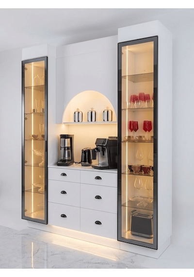 Lüks High Gloss Mutfak Dolabı & Kahve Köşesi Mdf Gövde, Led Aydınlatmalı, 6 Çekmeceli 190x230 Beyaz Lüks High Gloss Mutfak Dolabı & Kahve Köşesi Mdf Gövde, Led Aydınlatmalı, 6 Çekmeceli 190x230 Beyaz
