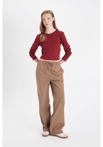DeFacto Coool Straight Fit Poplin Pantolon Basic Düz Cepli Lastikli Bel Bağcıklı D3764AX24AUBN533