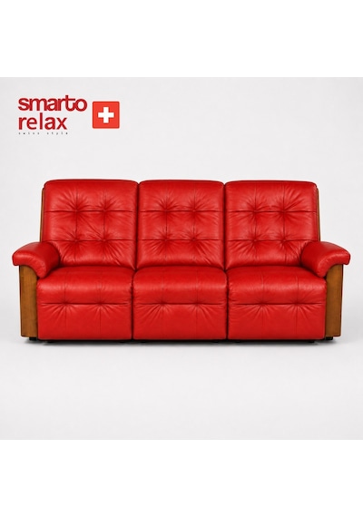 Smarto Relax Berlin 3 Lü Orta Konsollu Bardaklıklı Yatar Ayak Uzatmalı Ergonomik Deri Sinema Tv Koltuğu Kırmızı