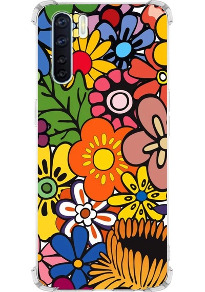 Oppo A91 Uyumlu Retro Color 2 Baskılı Şeffaf Köşe Korumalı Antişok Kılıf