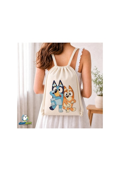 Ghostbastır Design Bluey Büzgülü Keten Çanta C039 Bej