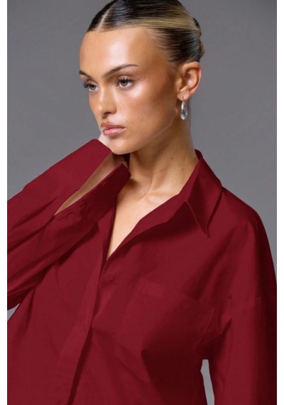 Tarz Cool Kadın Oversize Gömlek Uzun Kollu Basic Salaş Kesim Poplin Trend Şık Günlük Gömlek Bordo Tarz Cool Kadın Oversize Gömlek Uzun Kollu Basic Salaş Kesim Poplin Trend Şık Günlük Gömlek Bordo