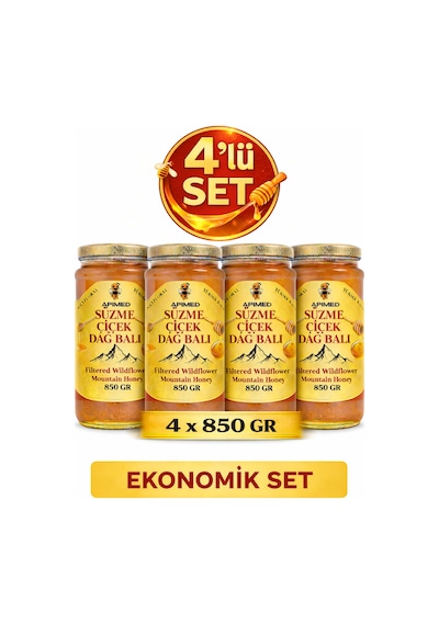 Süzme Çiçek Dağ Balı 4 Lü Ekonomik Set 4 850 Gr Bitlis Hizan Doğal Bal