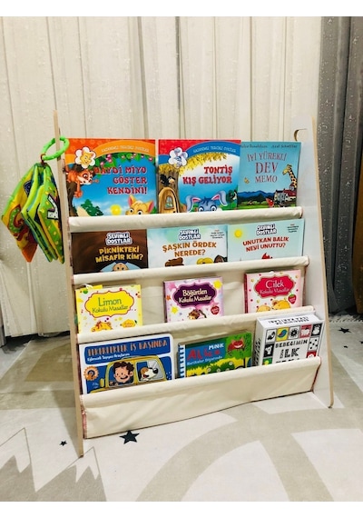 Montessori Çocuk Bebek Odası Taşınabilir Eğitici 4 Raflı Bez Kumaş Kitaplık Krem Montessori Çocuk Bebek Odası Taşınabilir Eğitici 4 Raflı Bez Kumaş Kitaplık Krem