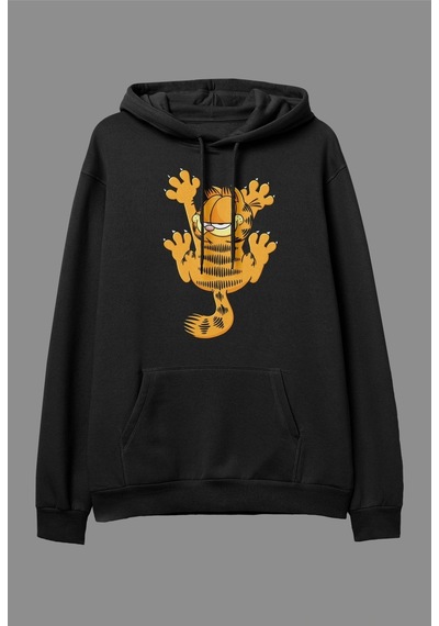 Startmore Oversize Garfield Tasarım Baskılı Kapüşonlu Sweatshirt Hoodie Beyaz Siyah