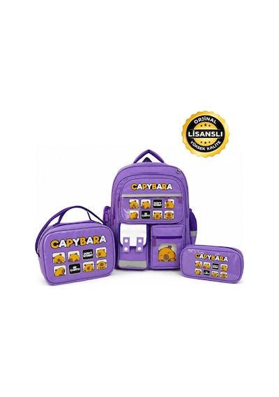 Lisanslı Okul Çantası Set Sırt Çantası, Beslenme Çantası Ve Lila