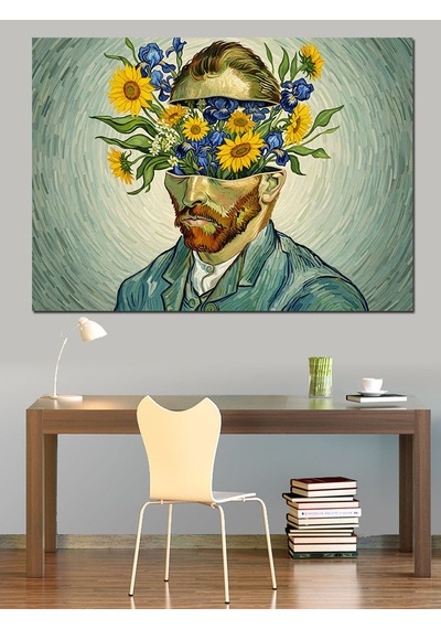 Van Gogh Çiçekli Yüz Dekoratif Kanvas - Mdf Ahşap Tablo