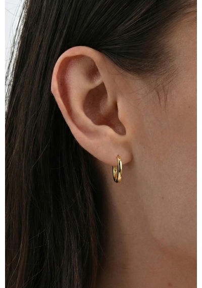 925 Ayar Gümüş Küpe Altın Kaplama Oval Halka Küpe - U Model-halka Tasarım Barcode Altın