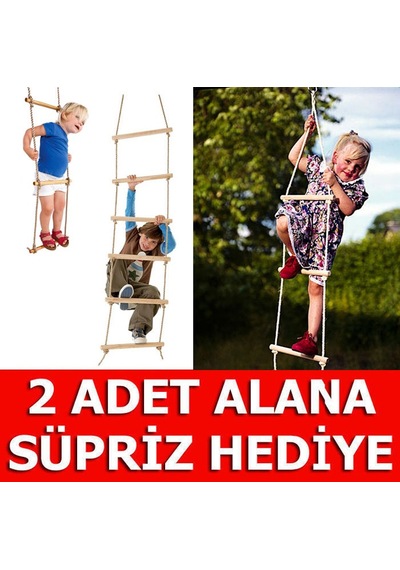 Indirimsmart Ahşap Basamaklı Tırmanma Ip Merdiven Halatlı Bahçe Salıncak Doğal